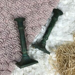 Vintage Copper Patina Candlestick Holders